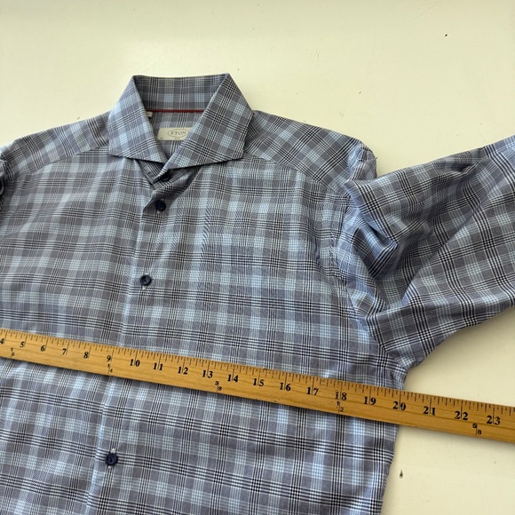 ETON Slim Fit Light Blue Micro Glen Check Button Up Dress Shirt Mens 15.5 / 39 - Picture 5 of 7